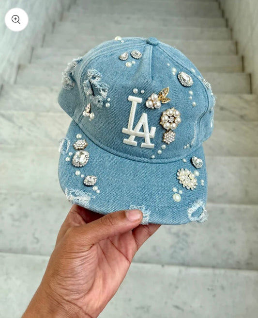 Distressed Denim LA Golf Rhinestone
